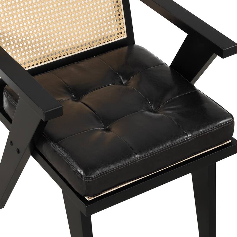 Mid-Century Modern Chair Accent Chair with Handcrafted Rattan Backrest and Padded Seat - 25.30" L x 22.80" W x 31.60" H
