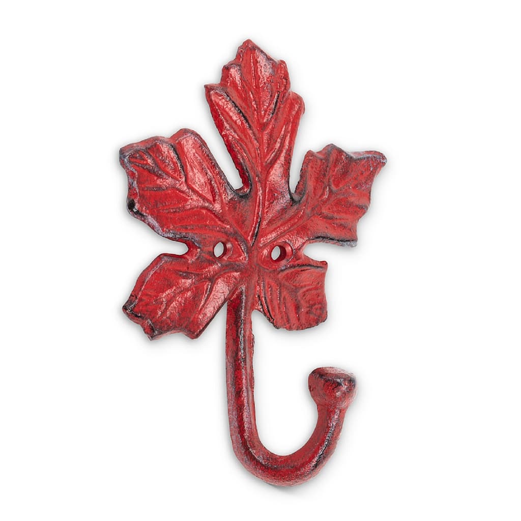 Red Maple Leaf Single Wall Hook Cast Iron