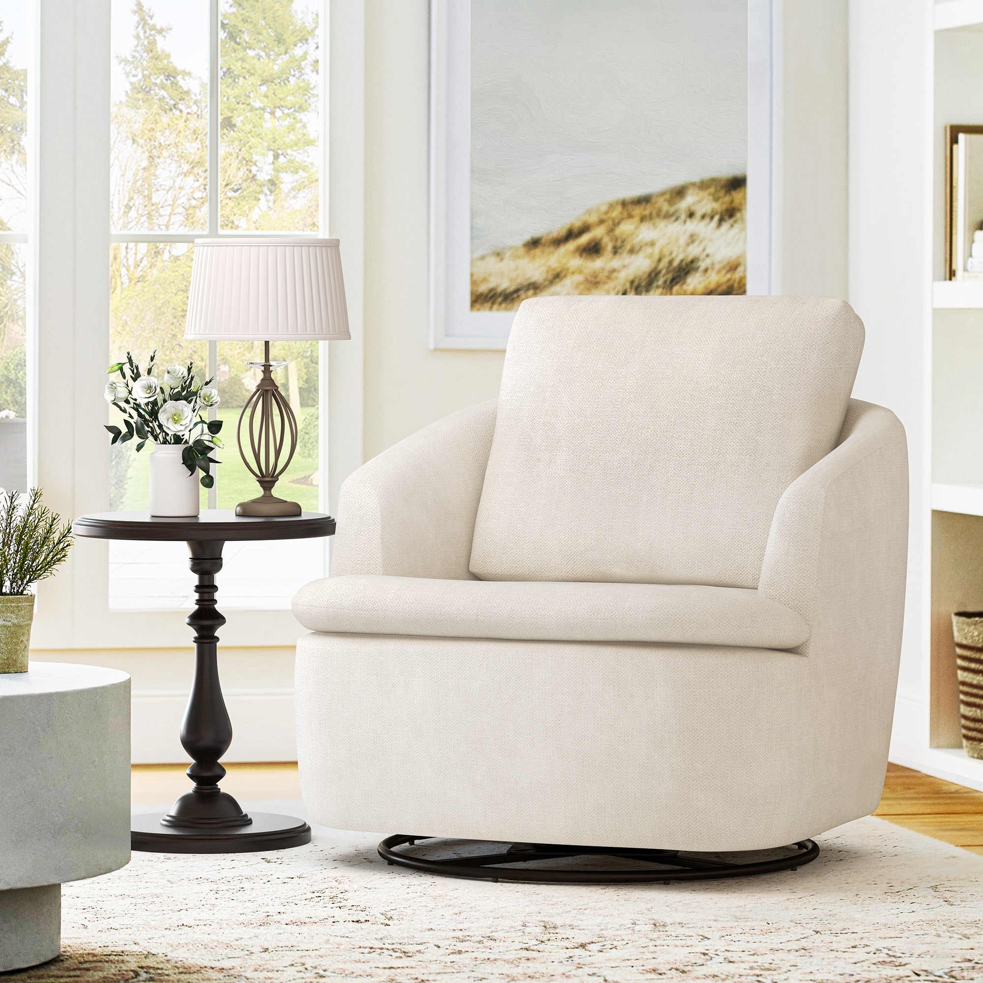 360 Modern Swivel Accent Chair, Chenille Armchair Comfy Round Sofa Chair, Swivel Barrel Chair For Living Room