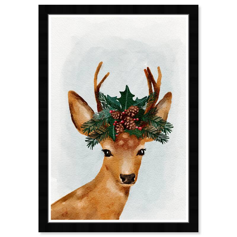 Wynwood Studio Prints Holiday and Seasonal Holiday Ornament Deer White and Dark Green Farmhouse Wall Art Canvas Print