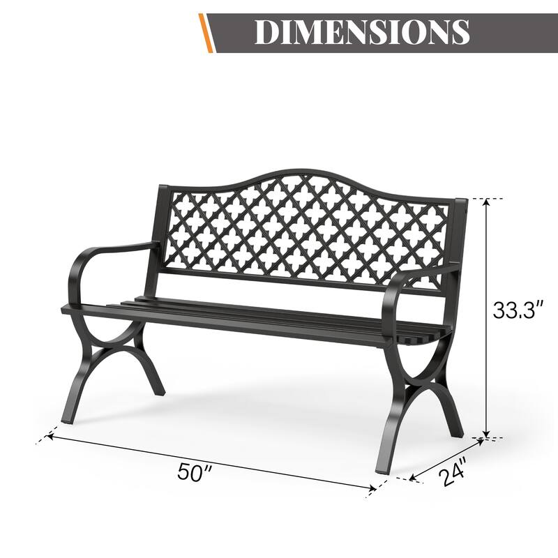 MAISON ARTS 50'' Cast Iron Outdoor Bench, Garden Bench with Backrest and Armrests