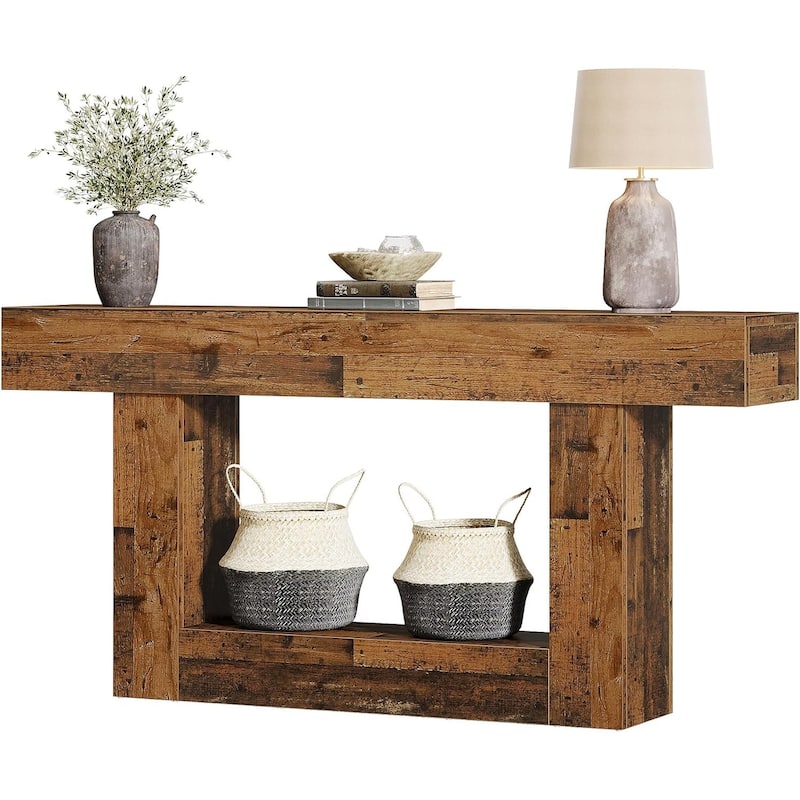 63 Inches Console Table, Farmhouse 2 Tiers Entryway Table, Sofa Table Behind Couch