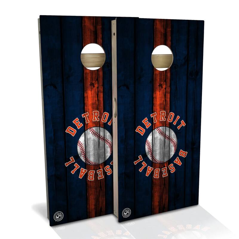 Detroit Baseball Outdoor Cornhole Board Set - Backyard 2x4 - Include Case + Hole Lights