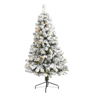5' Flocked West Virginia Fir Christmas Tree with 150 LED Lights - Green