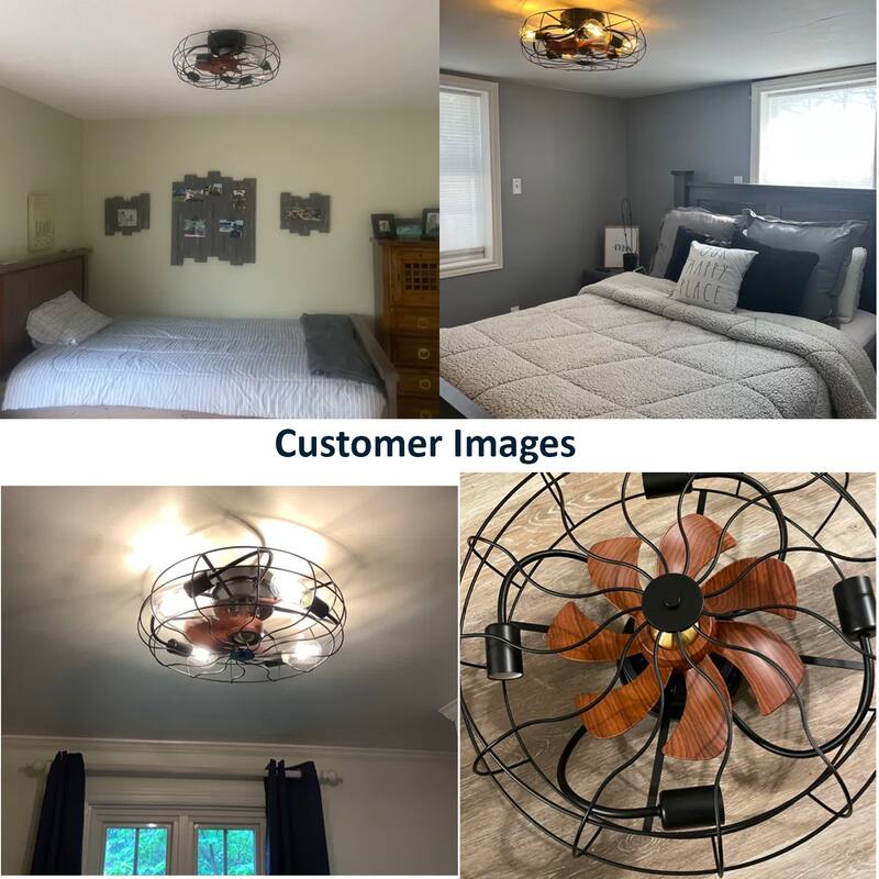 20" Black Industrial Caged Ceiling Fan with Lights and Remote Control - 20 Inch