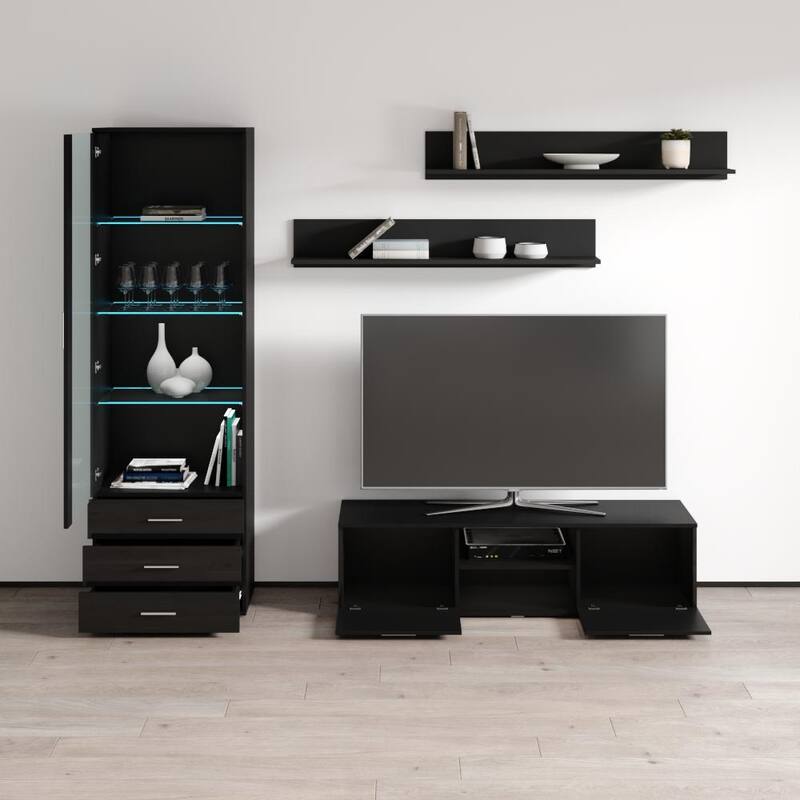 Soho 7 Modern Wall Unit Entertainment Center with 16 Color LED Lights