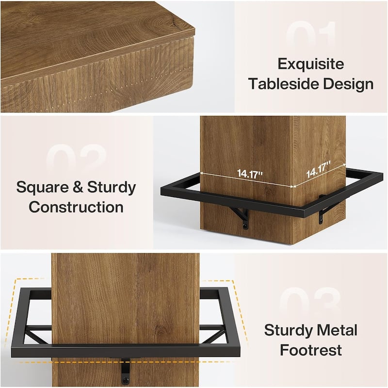 37.4" H Square Bar Table, Industrial Wooden Bistro Pub Table with Metal Footrest - 31.5"L x 31.5"W x 37.4"H