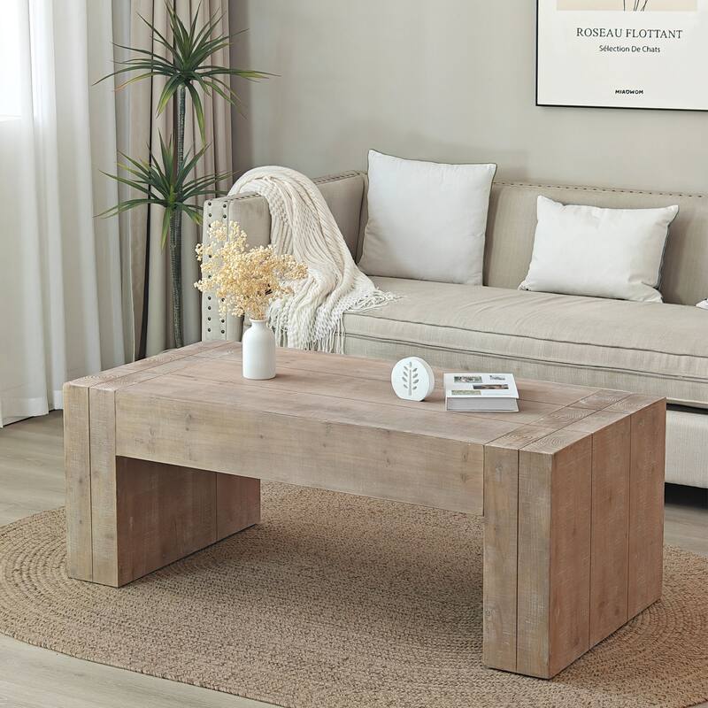 Minimalist Accent Table Rectangular Solid Wood Coffee Table