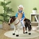 preview thumbnail 1 of 7, Qaba Ride on Horse for Toddlers 3-8 Years Old, with Neighing Sound, Stuffed Animal Horse Toy for Kids with Padding, Brown Brown