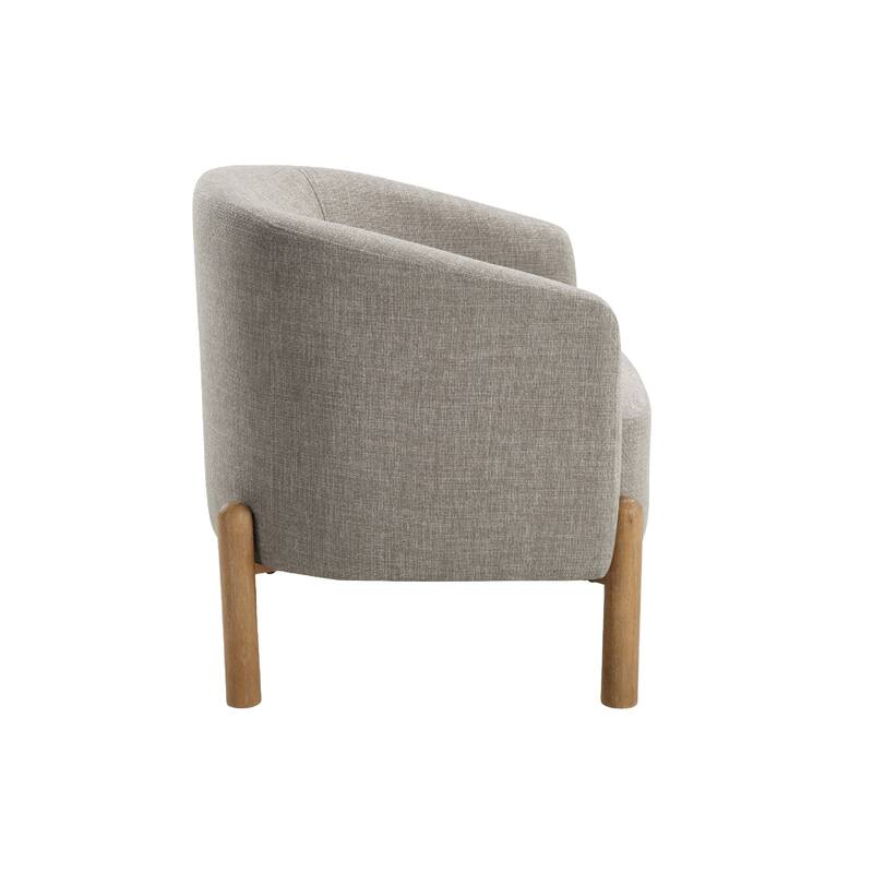 Diya Barrel Style Accent Chair, Taupe Gray Polyester, Brown Wood Legs