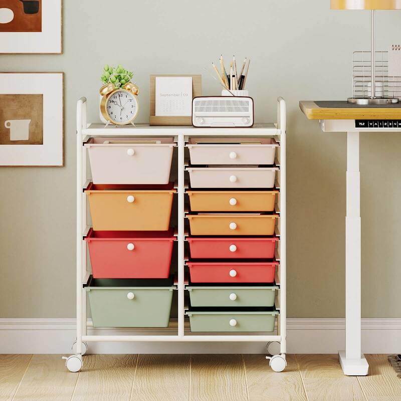 Costway 15 Drawer Rolling Storage Cart Tools Scrapbook Paper Office - See Details