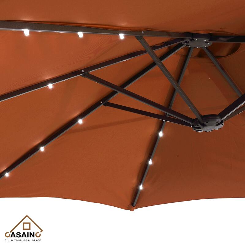 15-ft. Rectangular Crank Double-sided Outdoor Market Umbrella Solar LED Lighted Patio Umbrella with Base Included