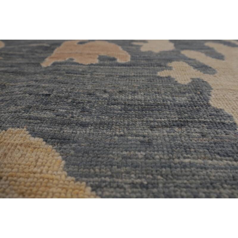 Vegetable Dye Oushak Turkish Area Rug Hand-Knotted Blue Wool Carpet - 9'2"x 11'9"