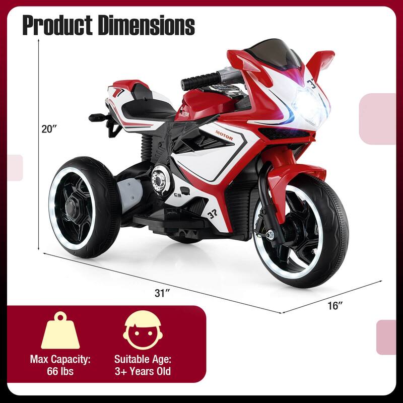 Costway Kids Ride on Motorcycle 6V Battery Powered Mini Electric - See Details