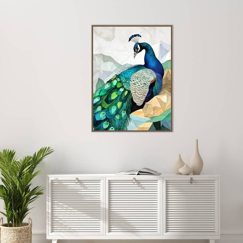 Animal Watercolor Art Bird Peacock by Justyna Jaszke Framed Canvas Wall Art