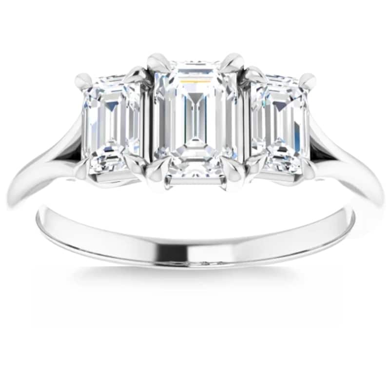 Bliss Diamond 2.10Ct Emerald Cut Three Stone Diamond Engagement Ring Gold Lab Grown - 8.5 - White