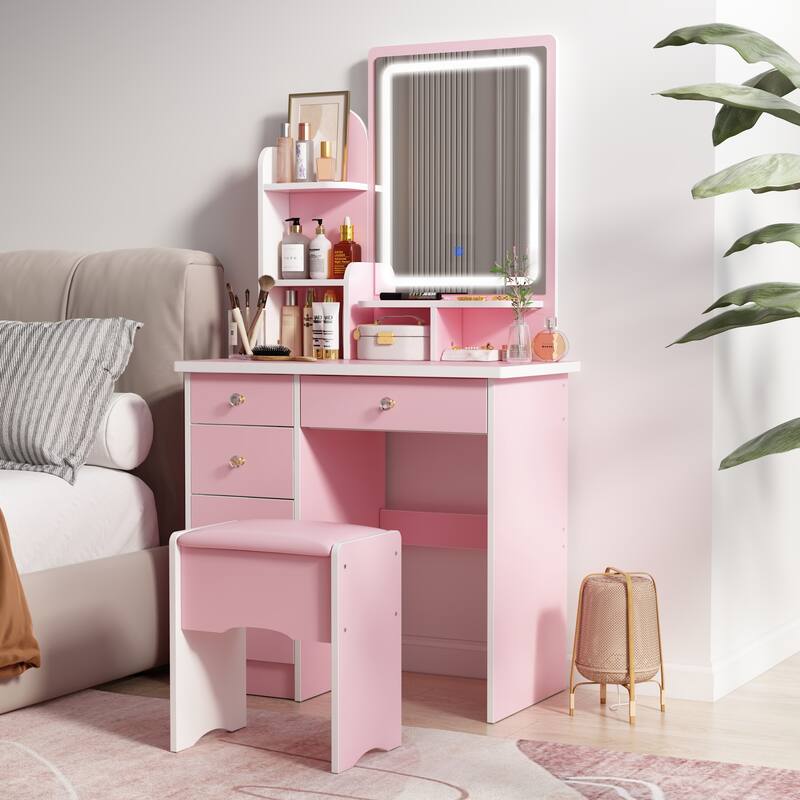Vanity Set With Mirror and Lamp Home Makeup Dressing Table with Stool
