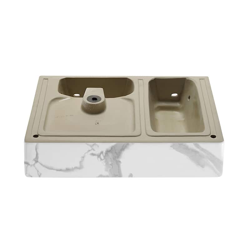 Angers 24" Right Side Faucet Wall-Mount Bathroom Sink In White Marble - 23.63" x 16.13" 5.75"