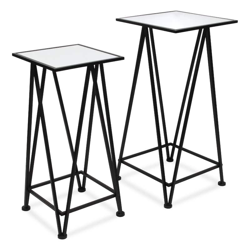 Aeriva Set of 2 Square Metal Modern Tables With Mirror Top