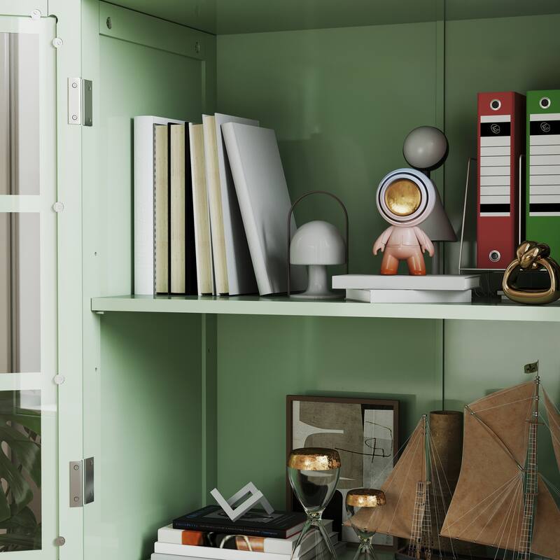 Accent Cabinet with Glass Doors and Drawers, Wooden Buffet and Sideboard Cupboard with Storage