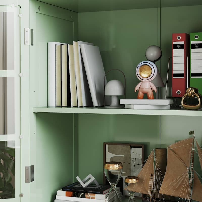 Accent Small Buffet Cabinet with Storage, Buffet Sideboard with Glass Doors and Drawer, Coffee Bar Cabinet with Adjustable Shelf