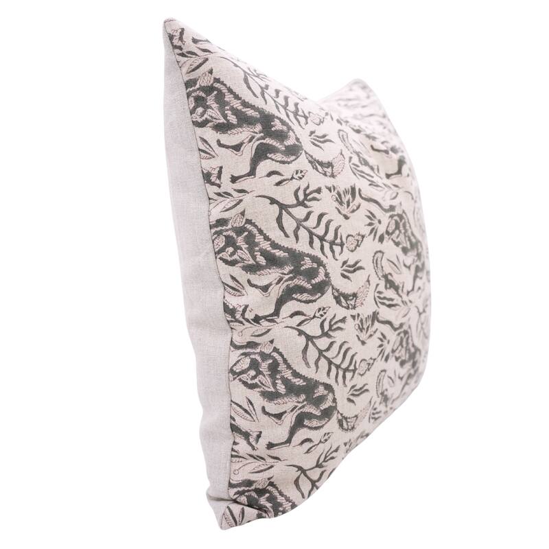 Fabdivine Handmade Block Print Floral Pillow Cover, Soft Pure Linen for Sofa, Alpana