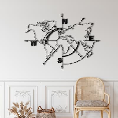 World Map Metal Wall Decor for Home and Outside - Wall-Mounted Geometric Wall Art Decor