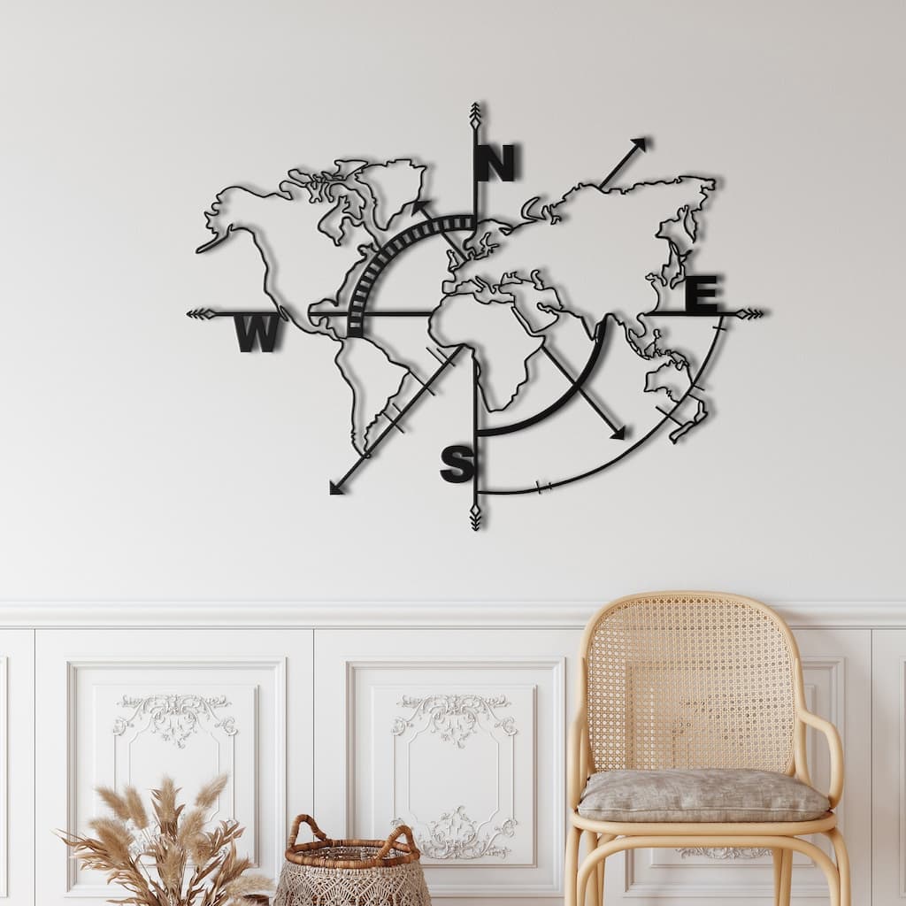 World Map Metal Wall Decor for Home and Outside - Wall-Mounted Geometric Wall Art Decor