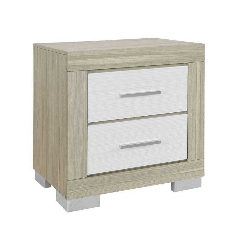 HomeRoots 23" Natural And White Wood Square Two Drawer Nightstand