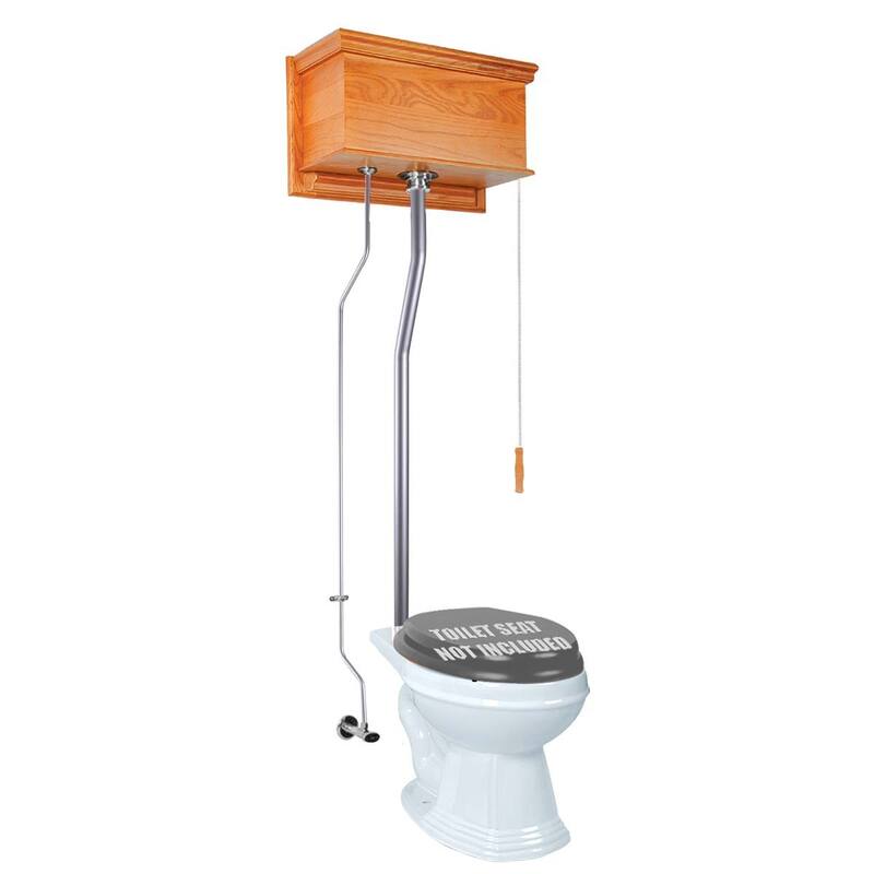 Mahogany Wooden High Tank Toilet Flat Tank, White Round Bowl and Chrome L Pipe