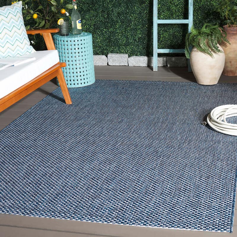 SAFAVIEH Courtyard Begajeta Indoor/Outdoor Waterproof Patio Backyard Rug. - 5'3" x 7'7" - Navy/Grey