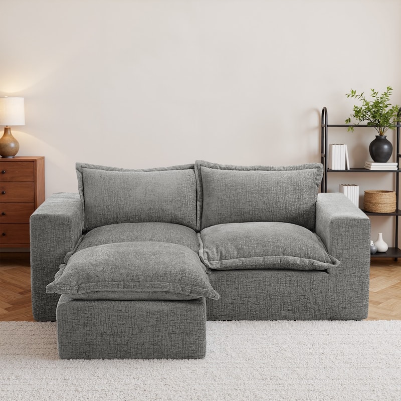Chenille L-Shaped Modular Sectional Sofa Comfy Cloud Couch For Living Room - Grey-3 Piece - Symmetrical