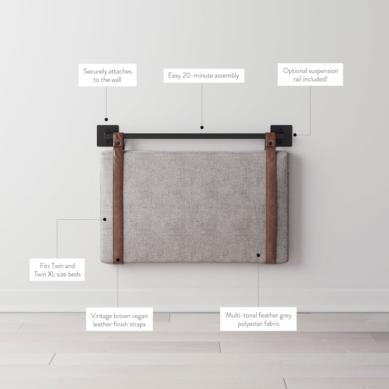 Nathan James Harlow Wall Mount Upholstered Headboard with Metal Rail