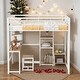 preview thumbnail 2 of 23, Full Size Loft Bed with Desk and Stool, Metal Loft Bed with Open-Style Wardrobe, Shelves and Cabinet