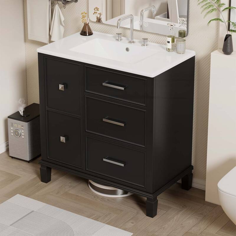 Modern Design Bathroom Storage Cabinet with Ceramic Sink Combo - Black