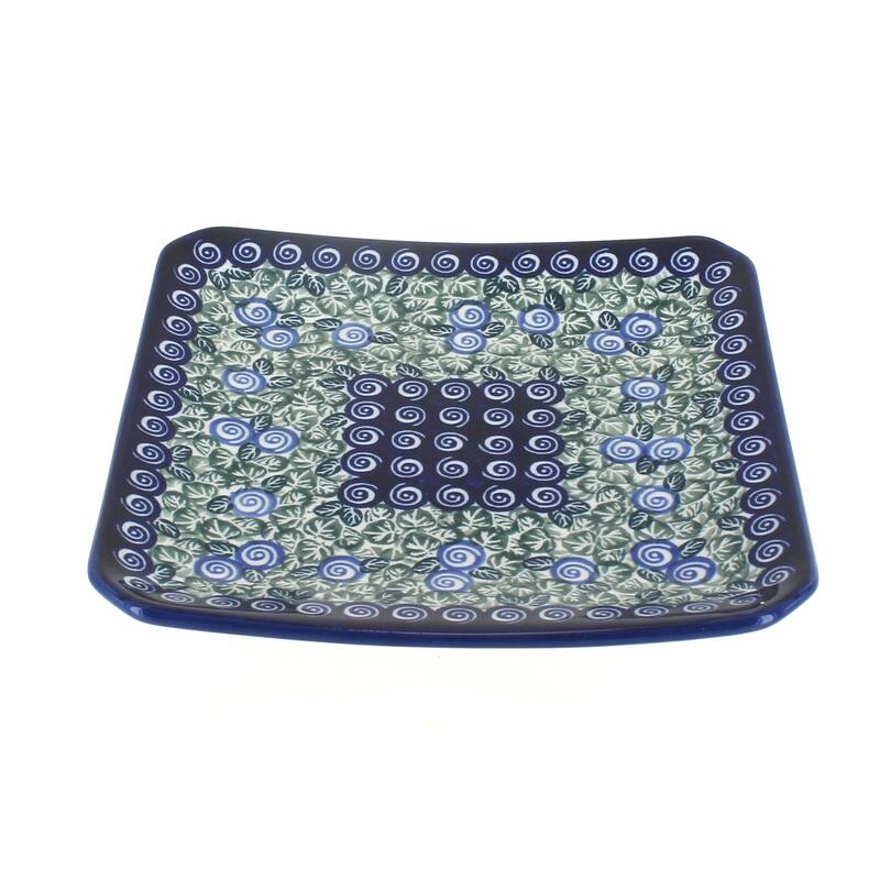 Blue Rose Polish Pottery 2040 Zaklady Square Dessert Plate - Seaside Swirl