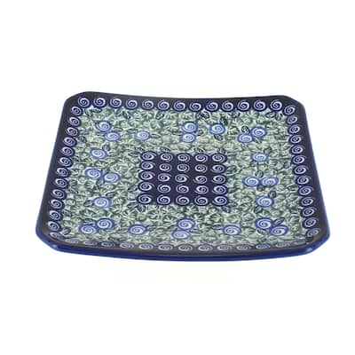 Blue Rose Polish Pottery 2040 Zaklady Square Dessert Plate