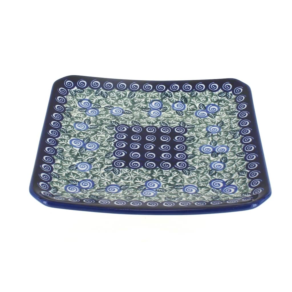 Blue Rose Polish Pottery 2040 Zaklady Square Dessert Plate
