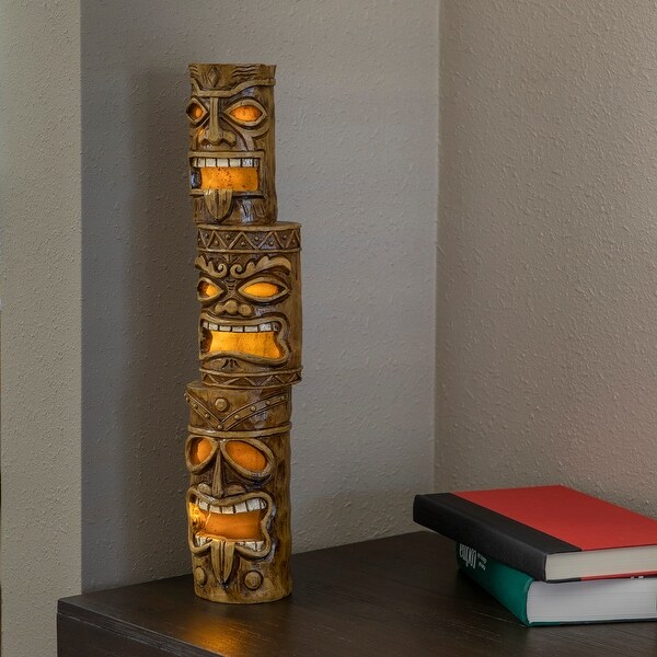 Alpine 19-Inch Outdoor 3-Tier Tiki Totem Statue with Solar LED Lights - 3 TIER. Opens flyout.