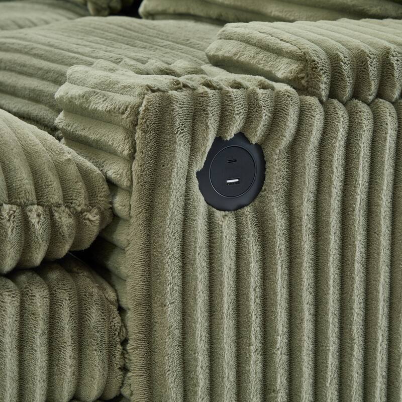 70.9" Convertible Loveseat Sofa Bed with Storage, 2 Ottomans, 4 USB Ports and Cup Holders, Corduroy Sectional for Living Room