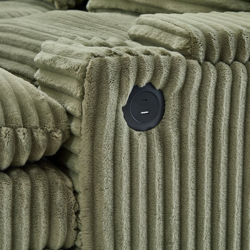 L-Shaped Corduroy Sectional Sofa w/ USB Ports & Cup Holders, 2-seater Sofa Loveseat w/ 2 Ottomans, Convertible Sleeper Sofa Bed