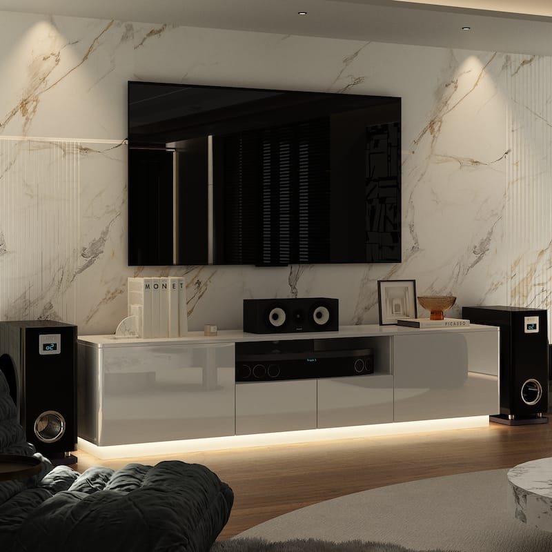 LED TV Stand Entertainment Center 85" TV High Gloss Console Cabinet