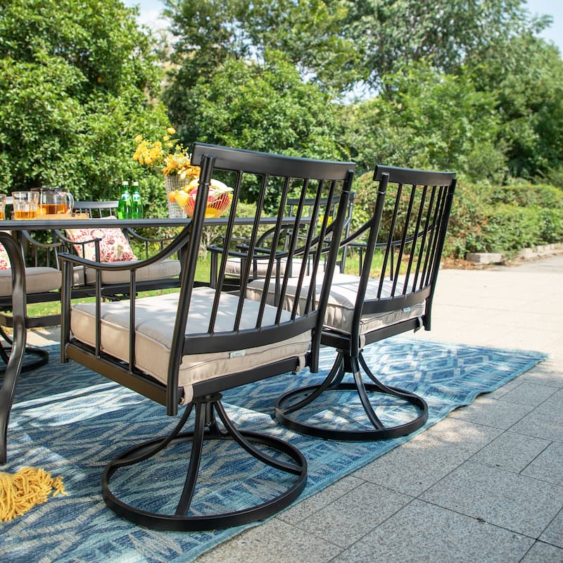 MAISON ARTS 7-Piece Patio Dining Set Wood-look Table & 6 Dining Arm Chairs