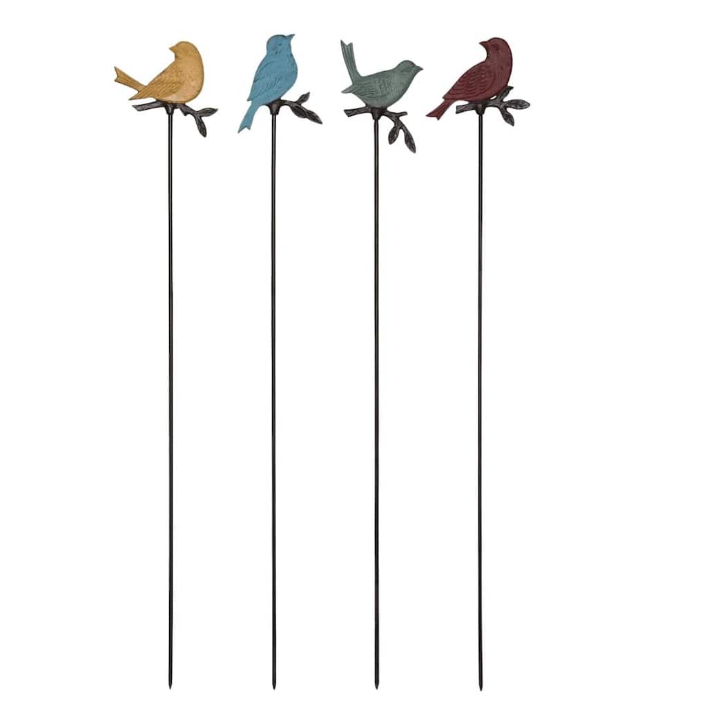 Transpac Iron Colorful Bird Garden Yard Stake Set of 4 Home Decorations Spring - Multicolor