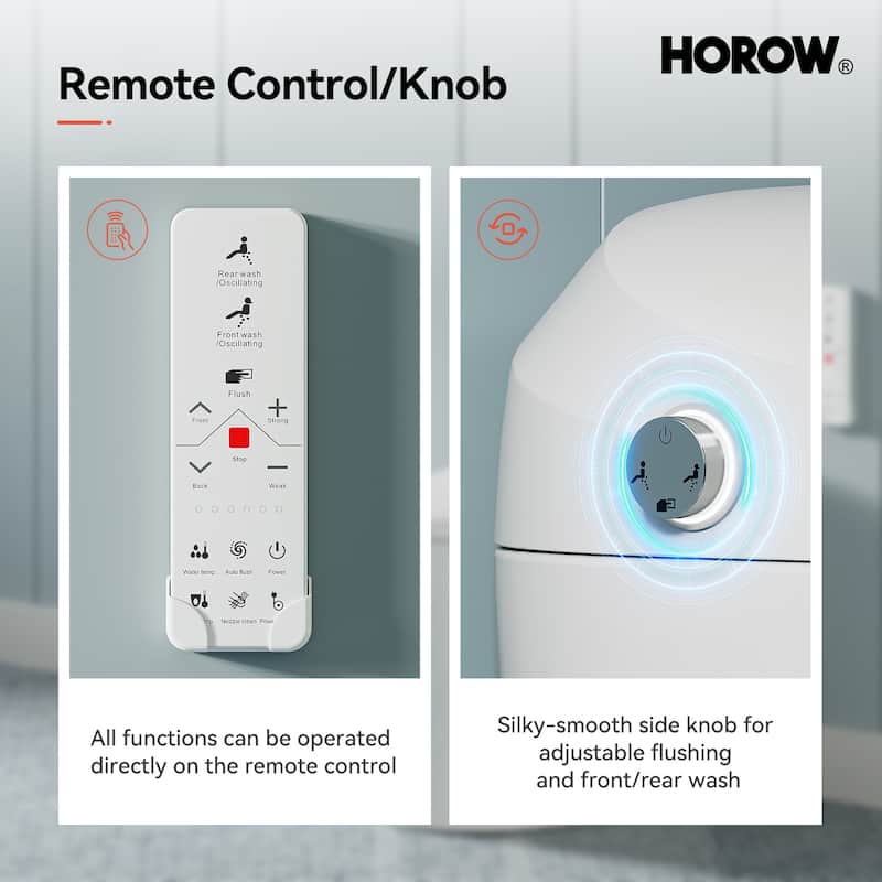 HOROW Tankless Elongated Smart Bidet Toilet with Heated Seat, Warm Water Washing and Remote Control