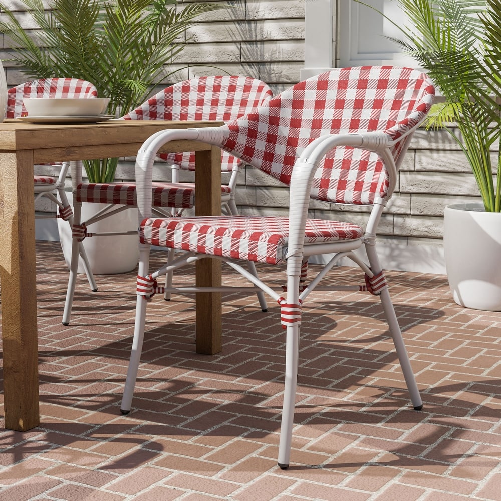 Lidi Classic Country Plaid Patio Dining Arm Chairs by Furniture of America