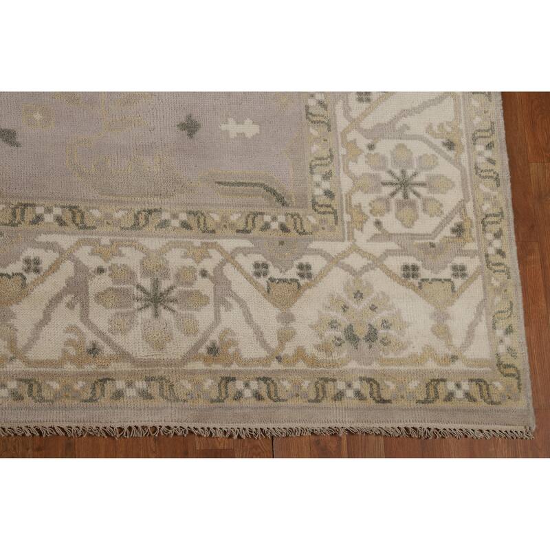 Earth Tone Oushak Indian Area Rug Handmade Beige Wool Carpet - 8'11" x 11'10"