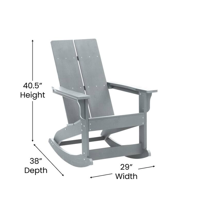 Modern 2-Slat Adirondack Poly Resin Rocking Chair for Indoor/Outdoor Use