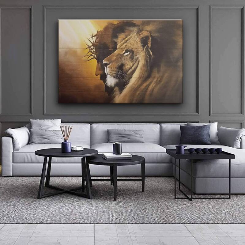 Jesus and Lion Canvas Wall Art Decor Picture