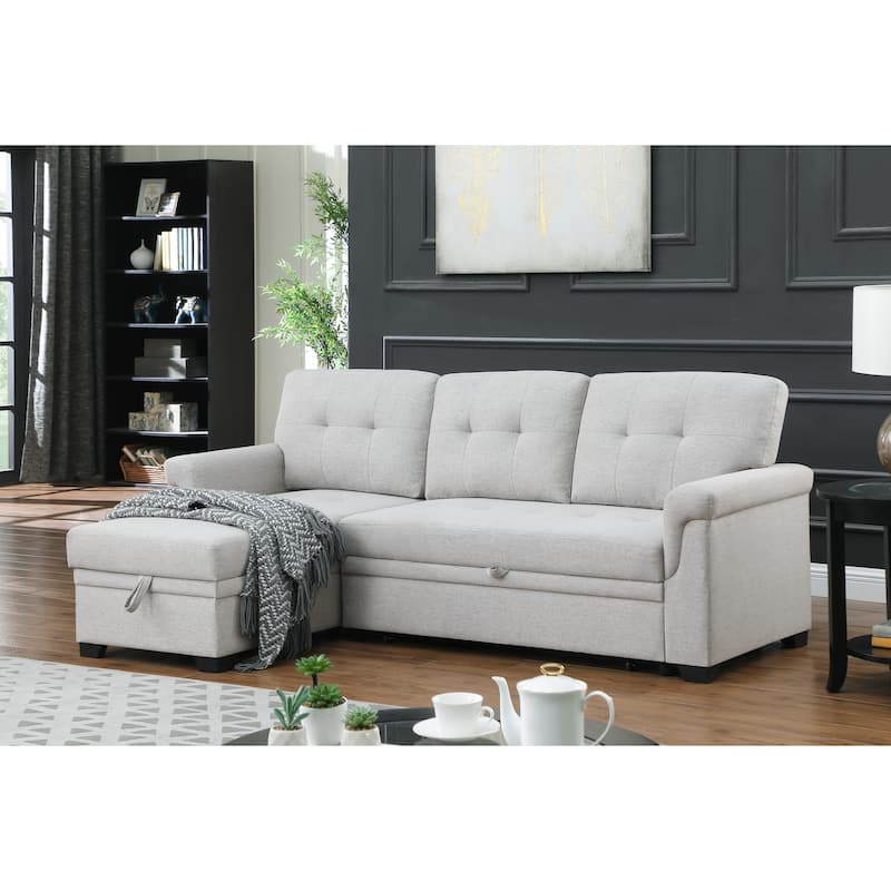 Lucca 84-inch Reversible Sleeper Sectional Sofa with Storage Chaise - 84"W x 54"D x 35"H